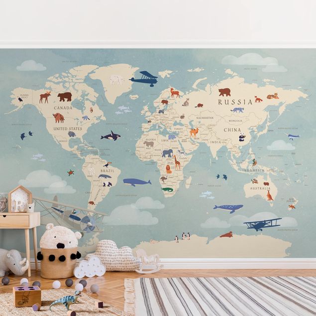 Aesthetic vintage wallpaper Map With With Animals Of The World