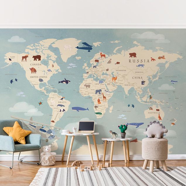 Nursery decoration Map With With Animals Of The World