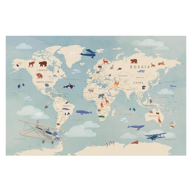 Adhesive wallpaper Map With With Animals Of The World