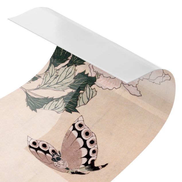 Hokusai Katsushika Hokusai - Pink Peonies With Butterfly