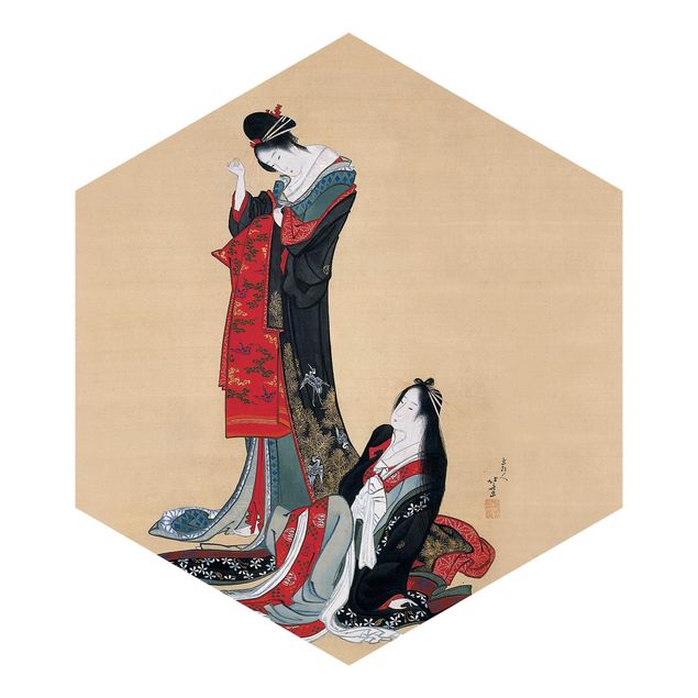 Creme wallpapers Katsushika Hokusai - Two Courtesans