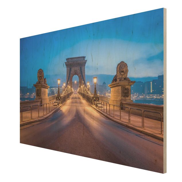 Prints on wood Chain Bridge In Budapest At Night