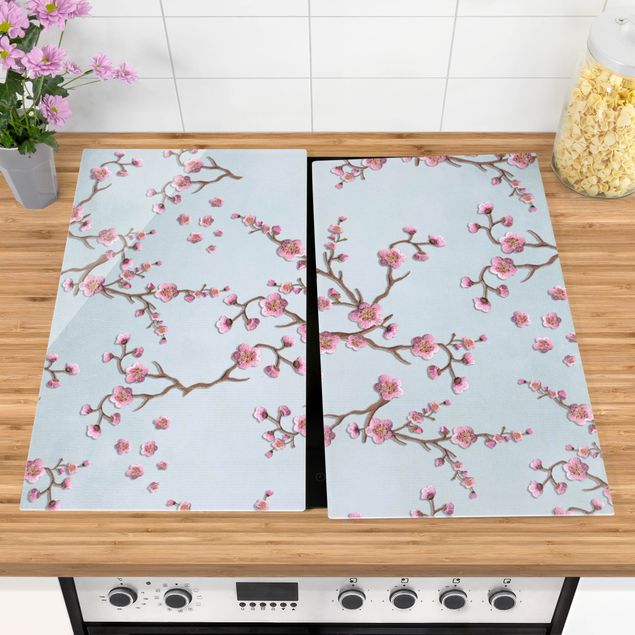 Kitchen Cherry Blossoms On Blue