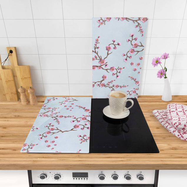 Stove top covers flower Cherry Blossoms On Blue