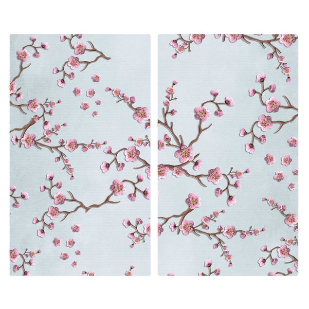 Oven top cover Cherry Blossoms On Blue