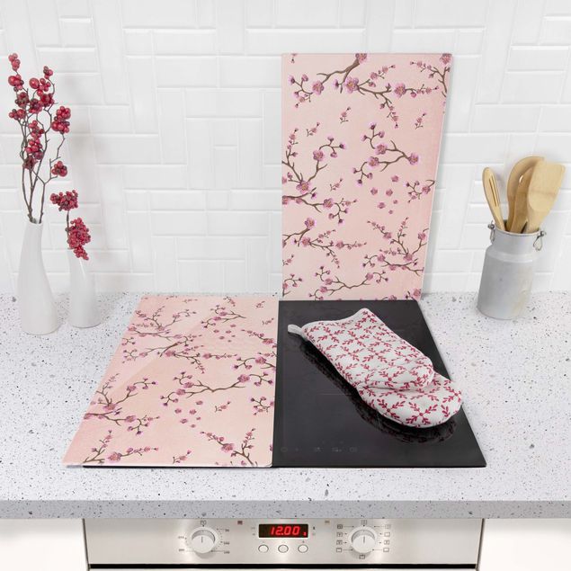 Stove top covers flower Cherry Blossoms On Light Pink