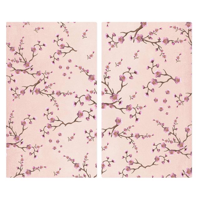 Oven top cover Cherry Blossoms On Light Pink