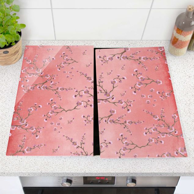 Kitchen Cherry Blossoms On Red