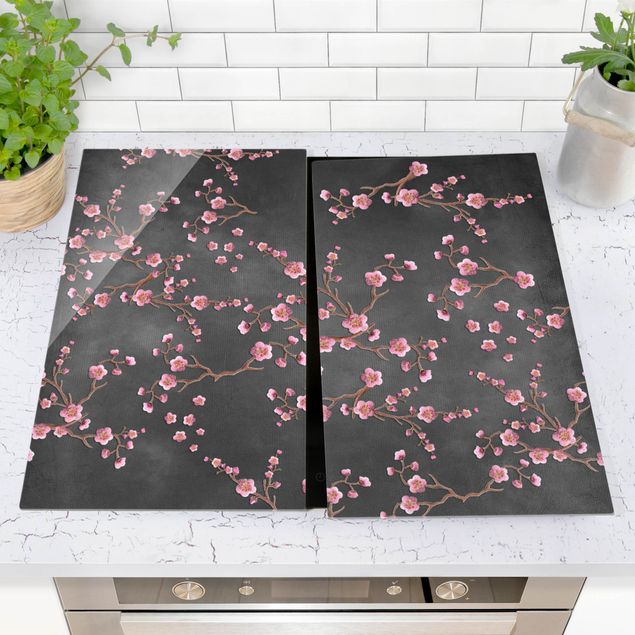 Kitchen Cherry Blossoms On Black