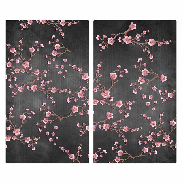Stove top covers Cherry Blossoms On Black