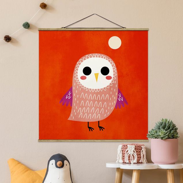 Nursery decoration Little Owl At Red Night