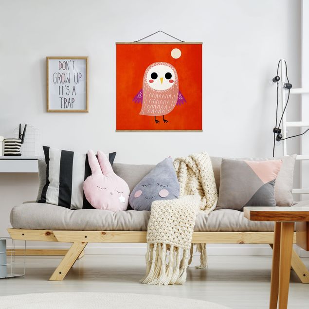 Art prints Little Owl At Red Night