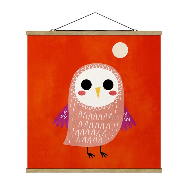 Prints nursery Little Owl At Red Night