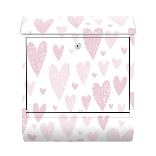 Mailbox Small And Big Drawn Light Pink Hearts