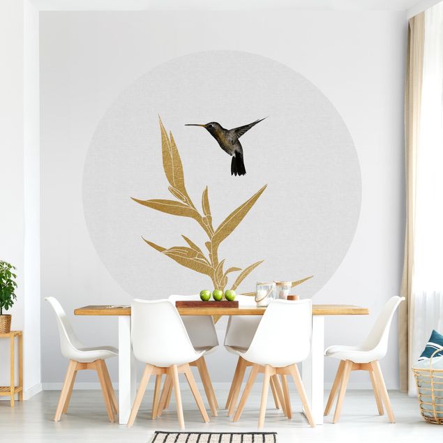 Wallpapers gold and silver Hummingbird And Tropical Golden Blossom II