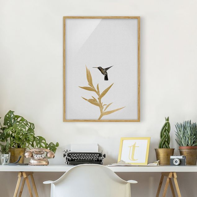 Art prints Hummingbird And Tropical Golden Blossom II