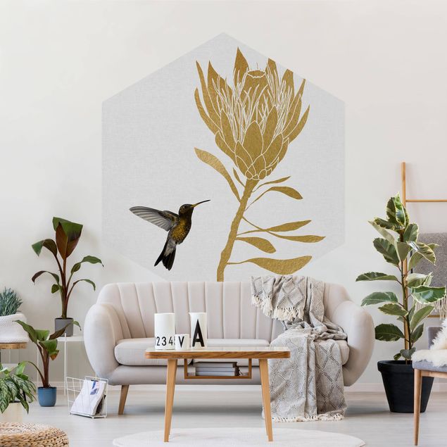 Wallpapers flower Hummingbird And Tropical Golden Blossom