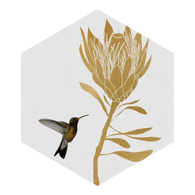 Adhesive wallpaper Hummingbird And Tropical Golden Blossom