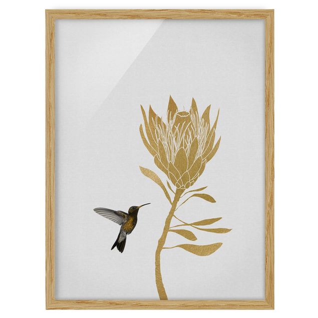 Flower print Hummingbird And Tropical Golden Blossom