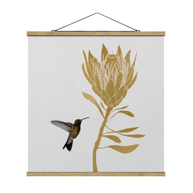 Floral canvas Hummingbird And Tropical Golden Blossom
