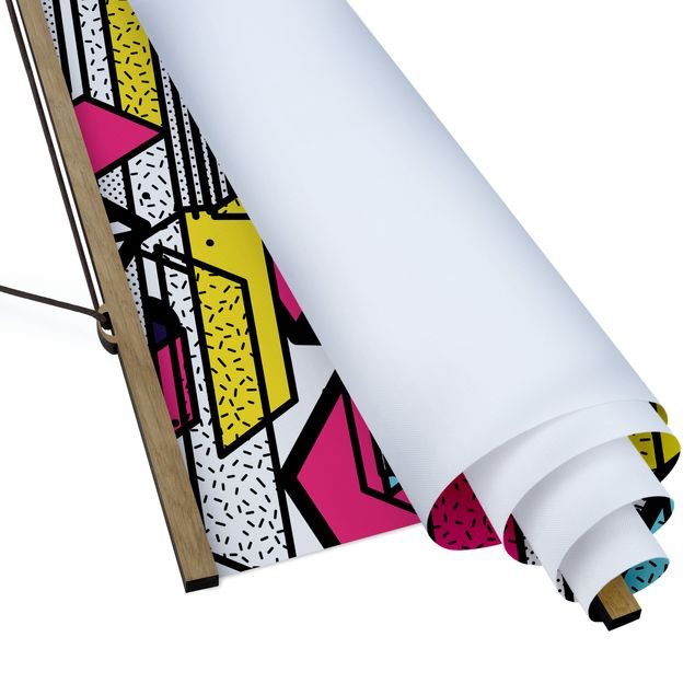 Fabric print with posters hangers Composition Neo Memphis Colourful Madness