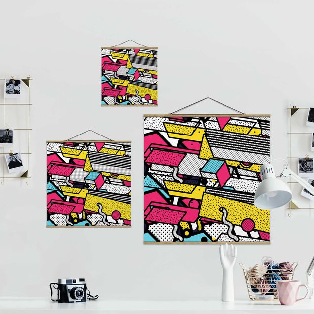 Fabric print with poster hangers - Composition Neo Memphis Colourful Madness - Square 1:1
