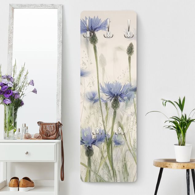 Wall mounted coat rack flower Cornflowers And Grasses In A Field
