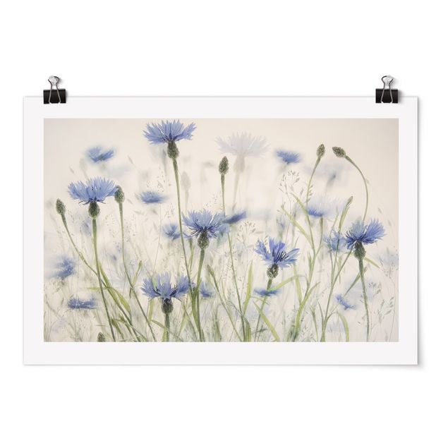 Contemporary art prints Cornflowers And Grasses In A Field