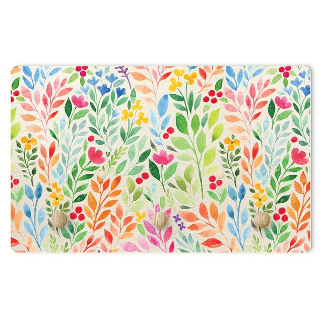 Wall mounted coat rack multicoloured Colourful Watercolour Flowers