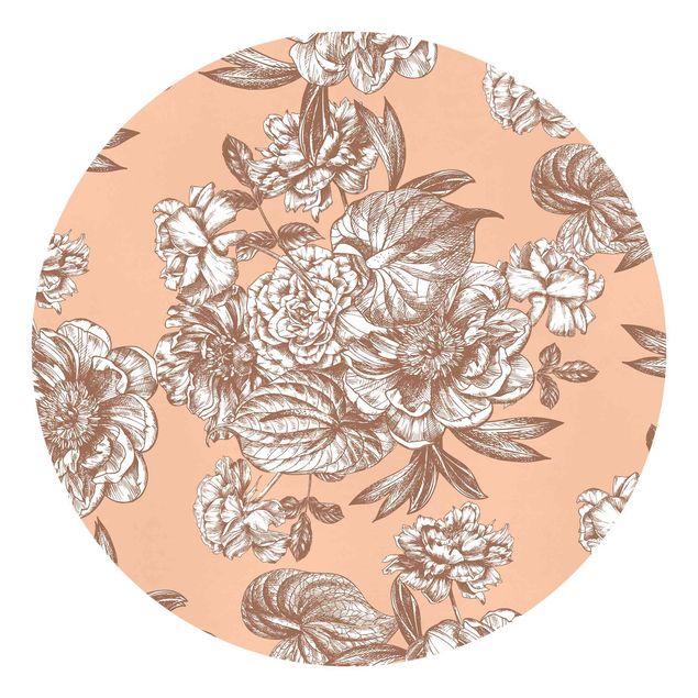 Contemporary wallpaper Copper Engraving Flower Bouquet