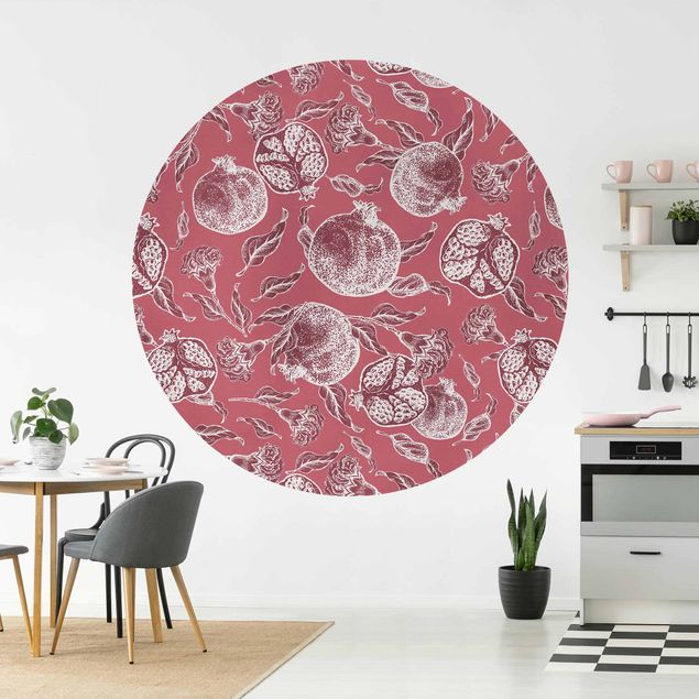 Contemporary wallpaper Copper Engraving Pomegranates