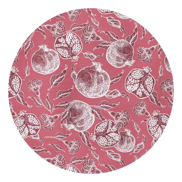 Country style wallpaper Copper Engraving Pomegranates