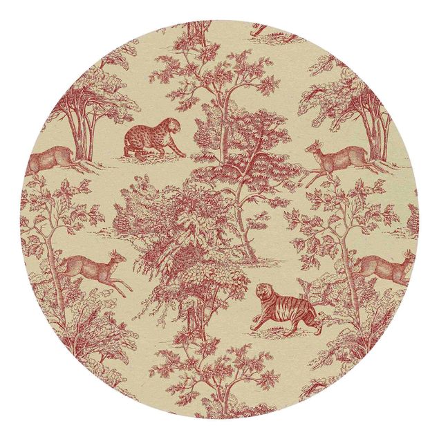 Wallpapers modern Copper Engraving Impression - Jaguar With Deer On Nature Paper