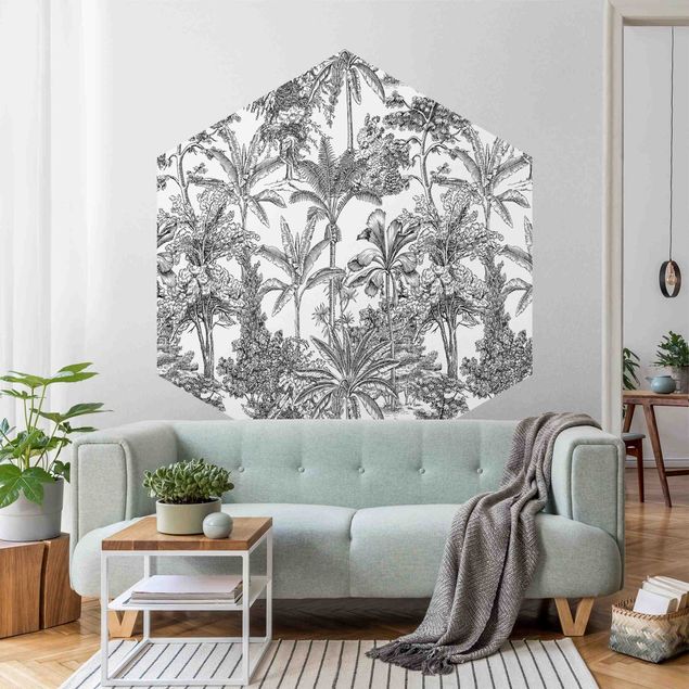 Modern wallpaper designs Copper Engraving Impression - Tropical Palm Trees