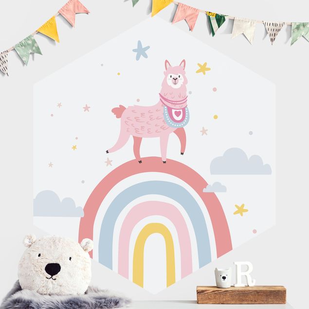 Kids room decor Lama On Rainbow With Stars And Dots