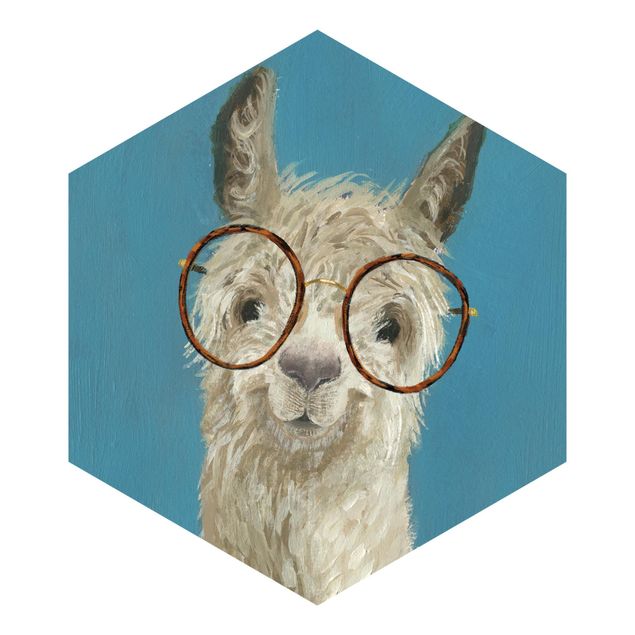 blue wall mural Lama With Glasses I