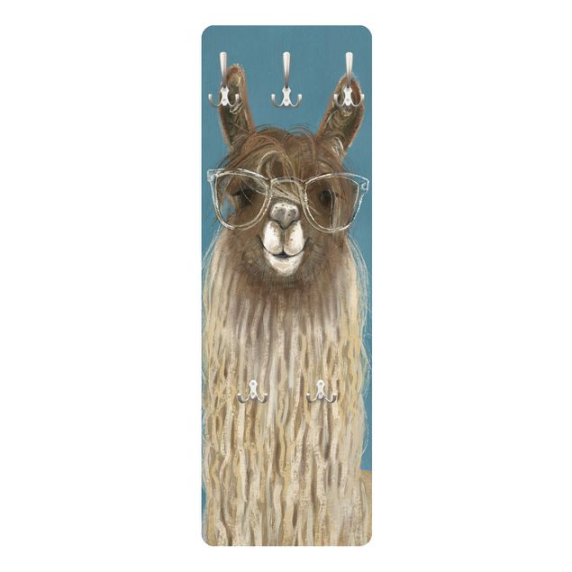 Wall mounted coat rack blue Lama With Glasses III