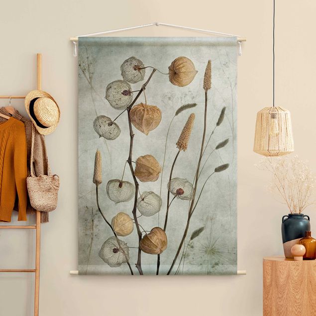 vintage tapestry wall hanging Physalis Fruit In Autumn