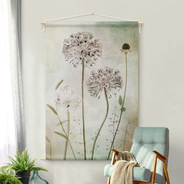 vintage wall tapestry Leek Flowers In Pastel