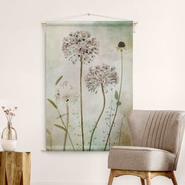 extra large wall tapestry Leek Flowers In Pastel