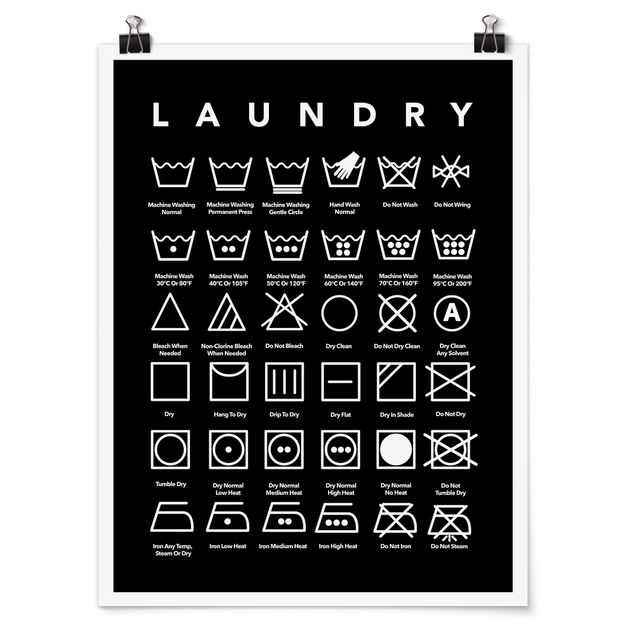 Modern art prints Laundry Symbols Black And White