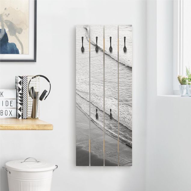 Wall mounted coat rack black and white Soft Waves On The Beach Black And White