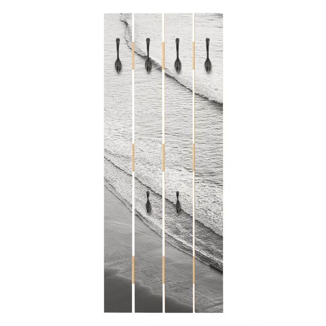 Wall coat rack Soft Waves On The Beach Black And White