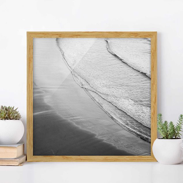 Framed beach prints Soft Waves On The Beach Black And White