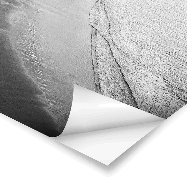 Landscape poster prints Soft Waves On The Beach Black And White