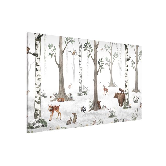 Nursery decoration Silent white forest with animals