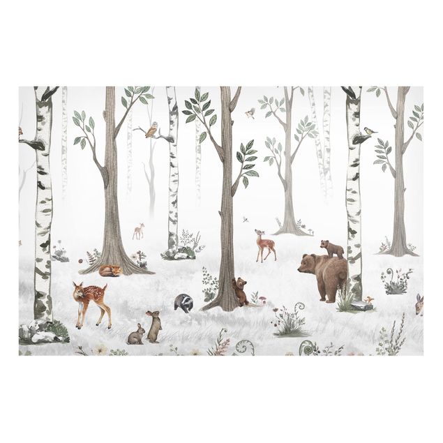 Prints landscape Silent white forest with animals