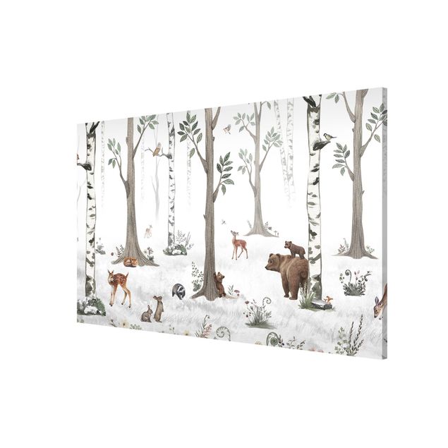 Bear print Silent white forest with animals