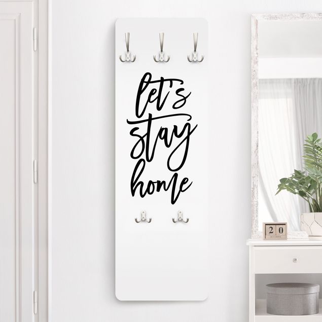 Wall mounted coat rack black and white Let's stay home I