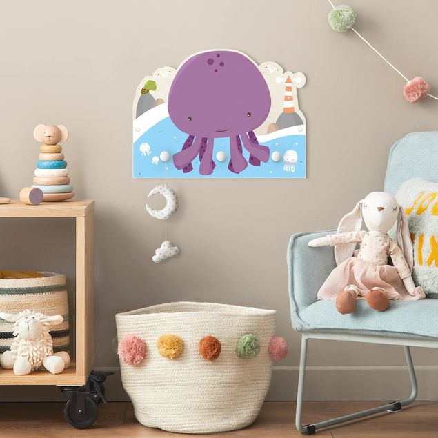 Wall mounted coat rack animals Purple Baby Squid